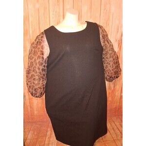 Cato Sheer Leopard 3/4 Sleeve Knee Length Black Dress Sz XL